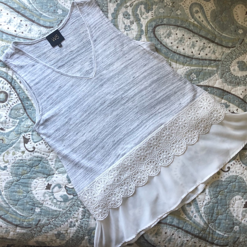 Sleeveless Top with Lace Trim